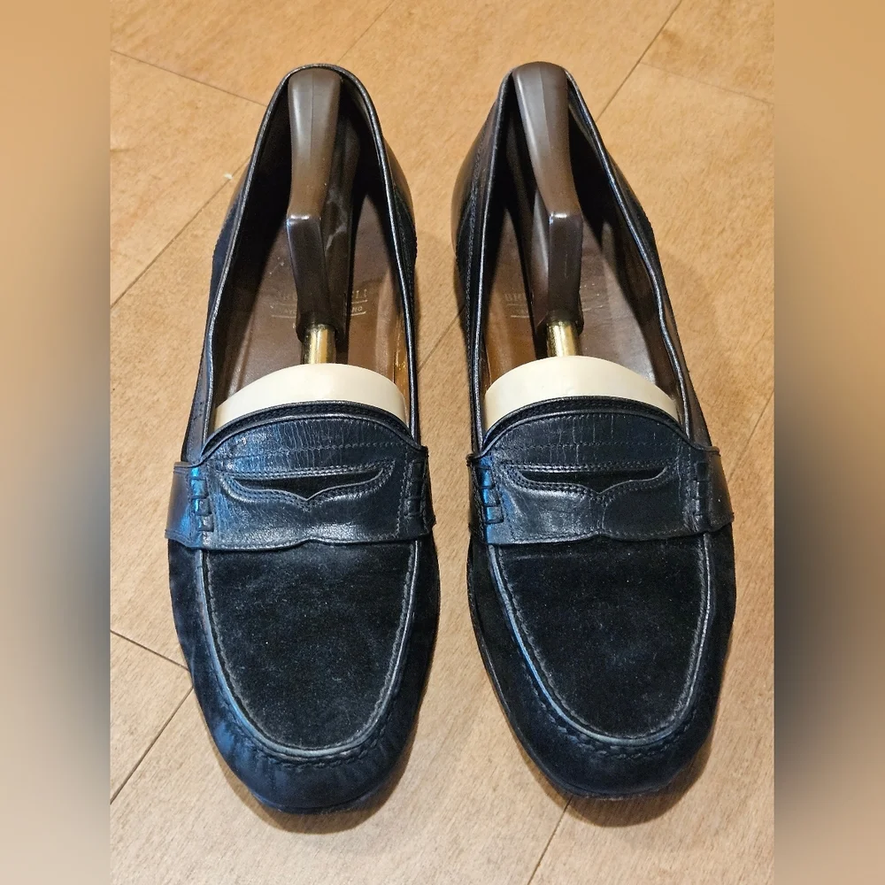 BRUNO MAGLI Italy Men's 11 N Black Leather & Suede Penny Loafers | Luxury Narrow